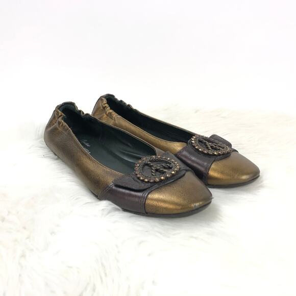 Donald J. Pliner 7.5 Womens Copper Haley Peace Sign Crystal Embellished Flats - Picture 1 of 8